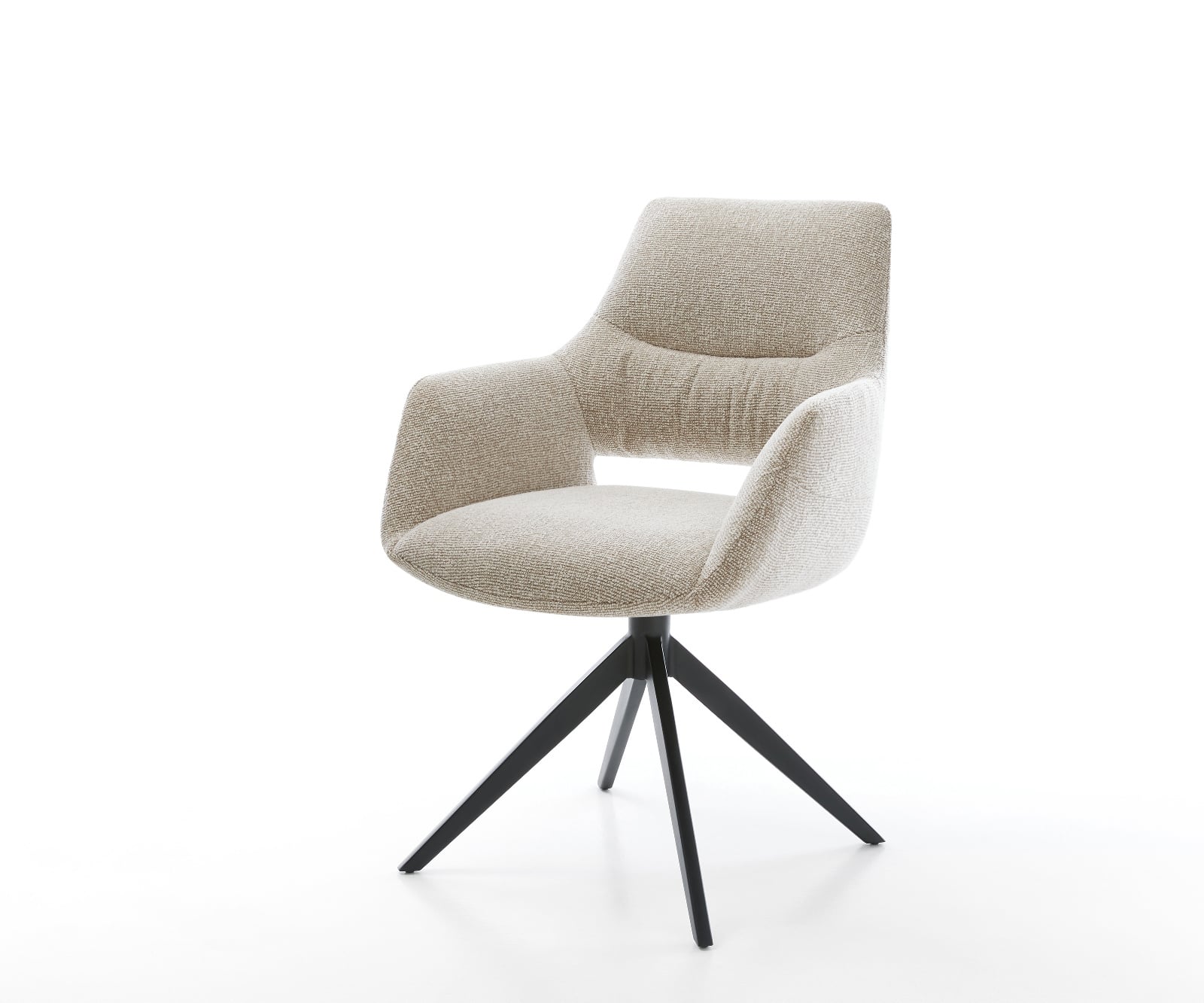 Jedálenská stolička Yago-Flex s opierkami tkanina mäkká béžová krížová podstava široká čierna 360° otočný hojdacia funkcia vrecková pružina