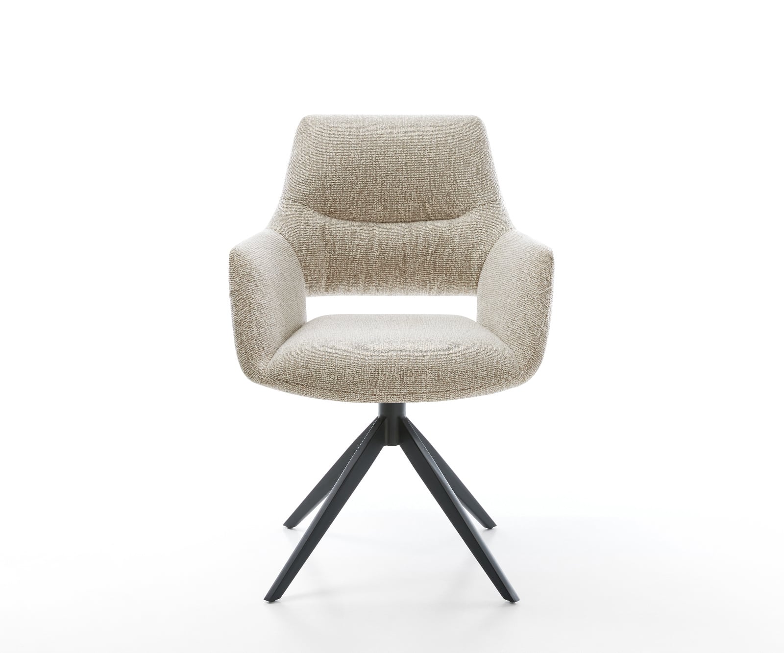 Jedálenská stolička Yago-Flex s opierkami tkanina mäkká béžová krížová podstava široká čierna 360° otočný hojdacia funkcia vrecková pružina - Image 2