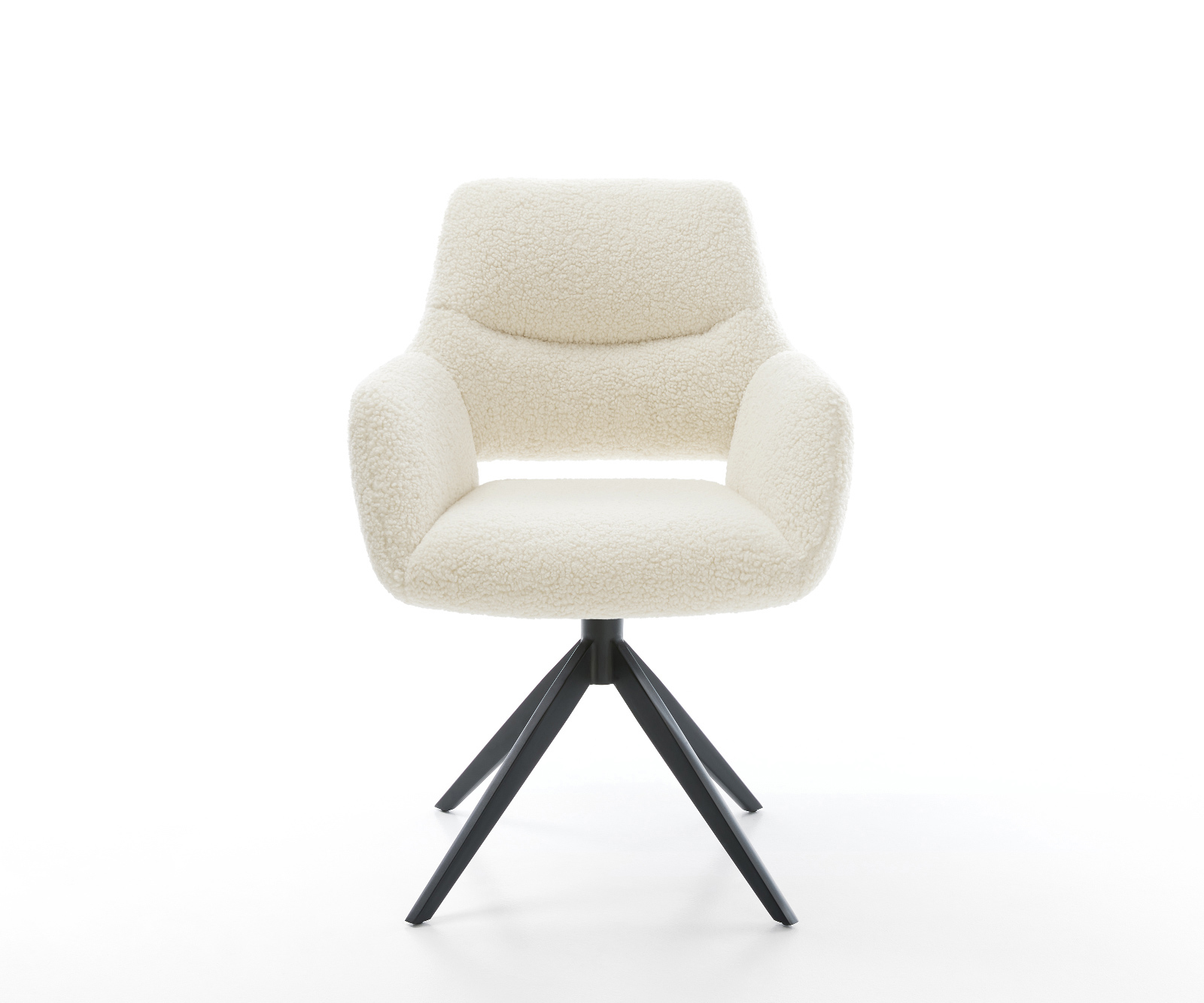 Jedálenská stolička Yago-Flex s opierkami teddy látka béžová krížová podstava široká čierna 360° otočný hojdacia funkcia vrecková pružina - Image 2