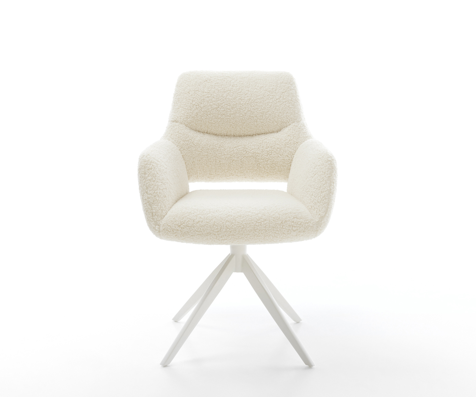 Jedálenská stolička Yago-Flex s opierkami teddy látka béžová krížová podstava široká biela 360° otočný hojdacia funkcia vrecková pružina - Image 2