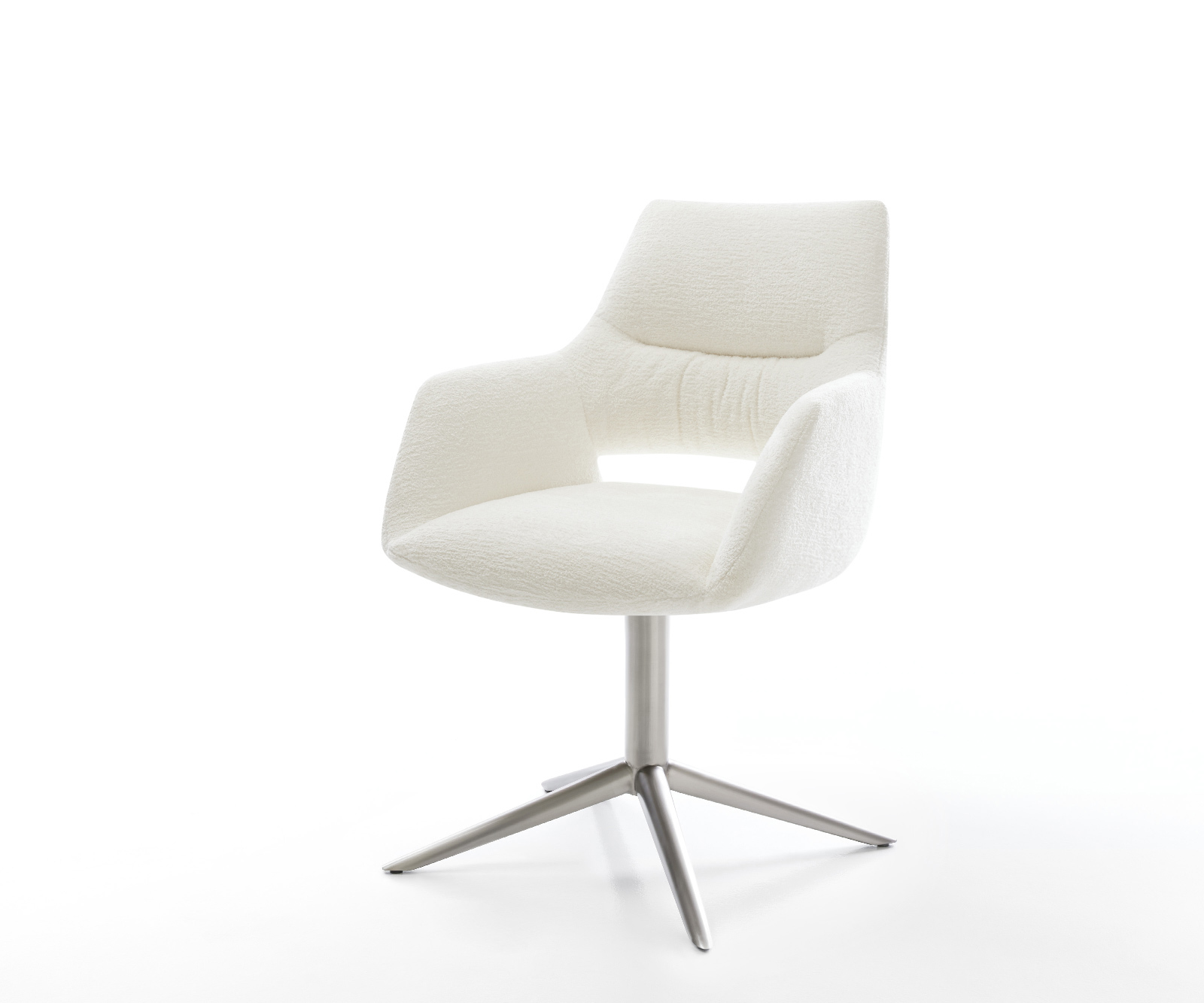 Jedálenská stolička Yago-Flex s opierkami bouclé mäkký béžová podstava nerezová oceľ 360° otočný hojdacia funkcia vrecková pružina