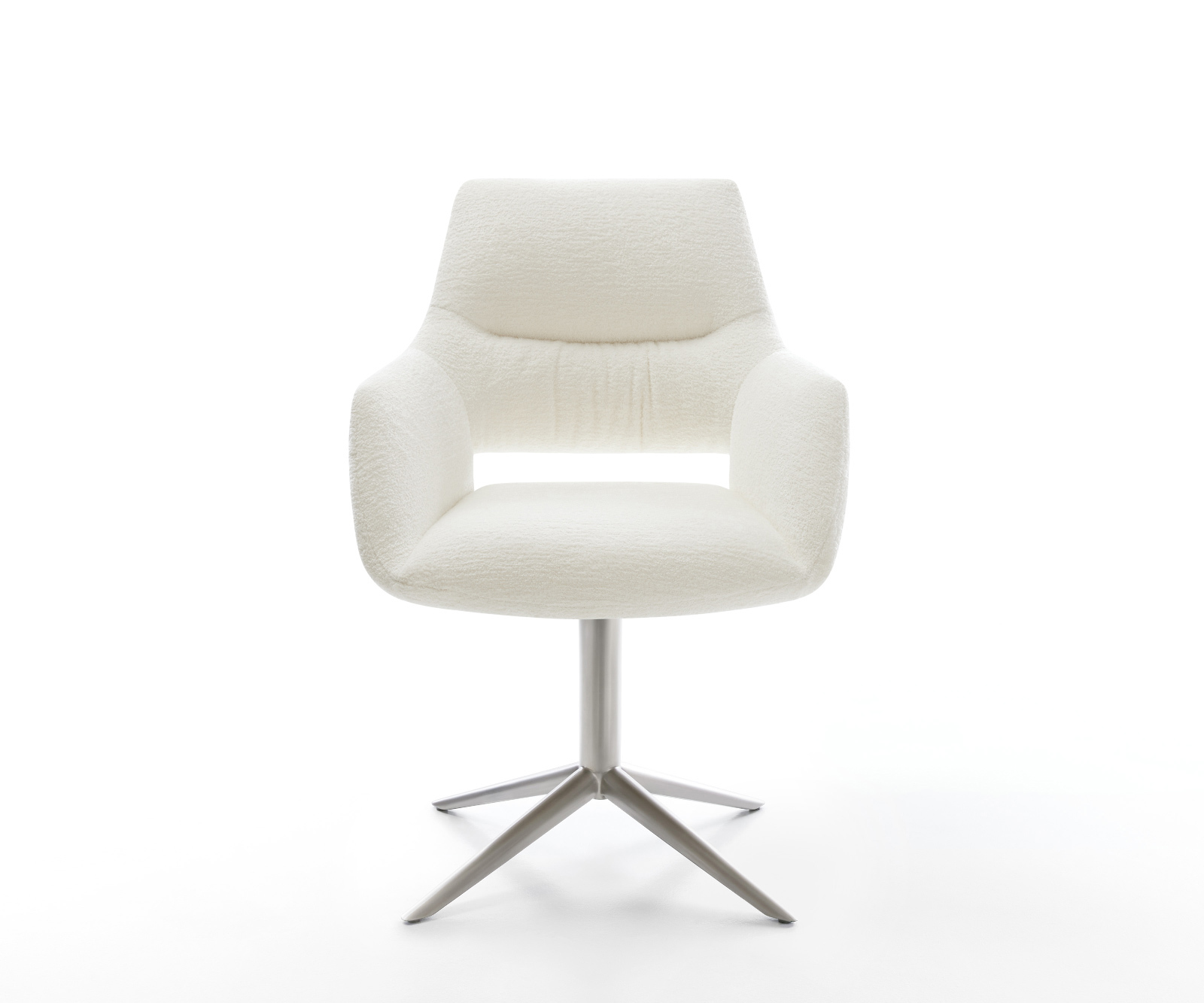 Jedálenská stolička Yago-Flex s opierkami bouclé mäkký béžová podstava nerezová oceľ 360° otočný hojdacia funkcia vrecková pružina - Image 2