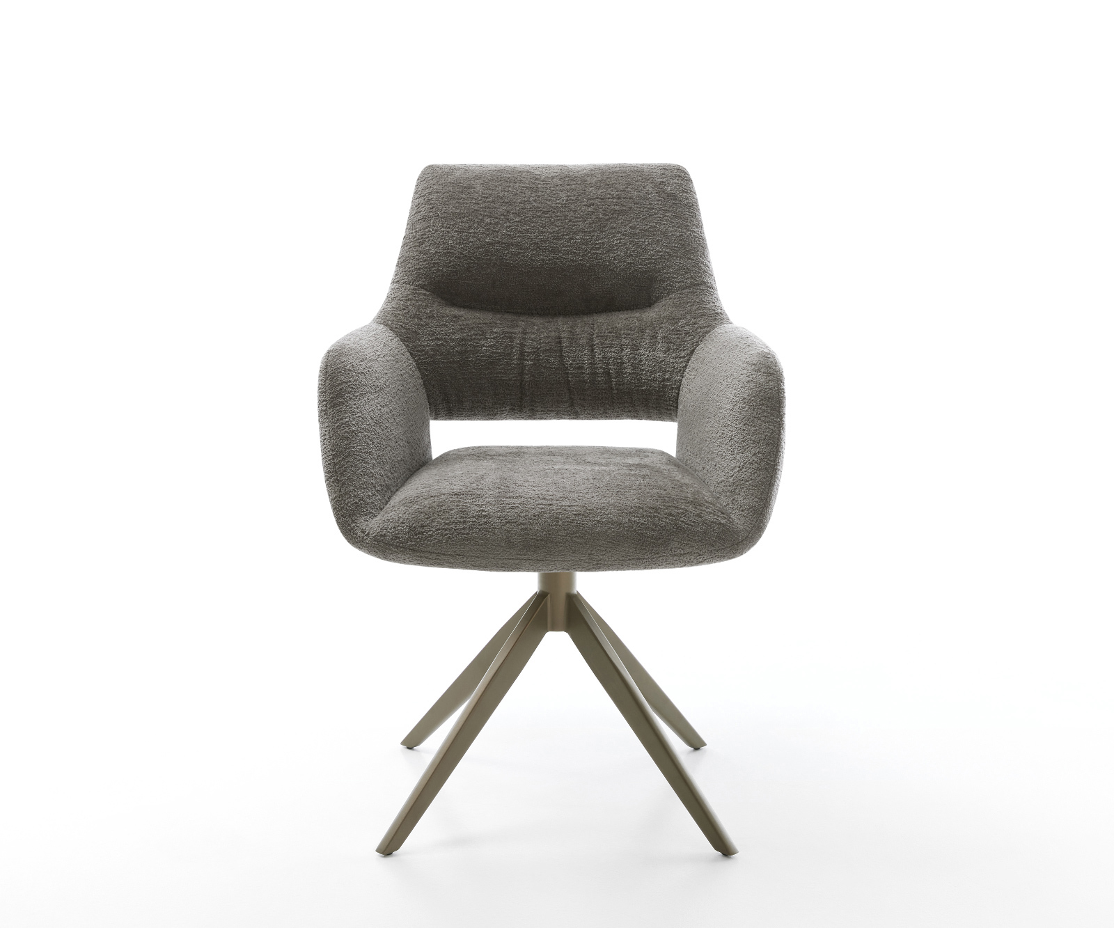 Jedálenská stolička Yago-Flex s opierkami bouclé mäkký tmavobéžová krížová podstava široká titánová farba 360° otočný hojdacia funkcia vrecková pružina - Image 2