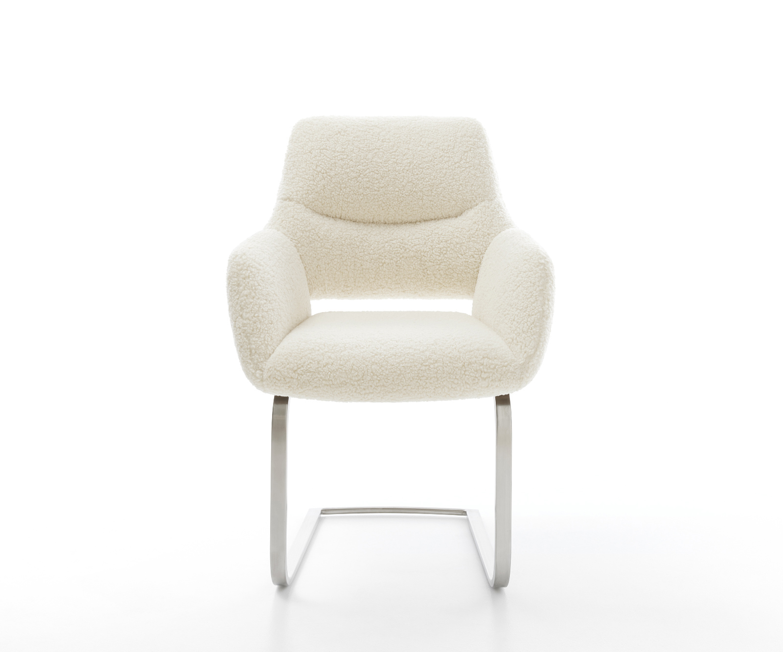 Konzolová jedálenská stolička Yago-Flex s opierkami teddy látka béžová konzolová jedálenská stolička plochý nerezová oceľ vrecková pružina - Image 2