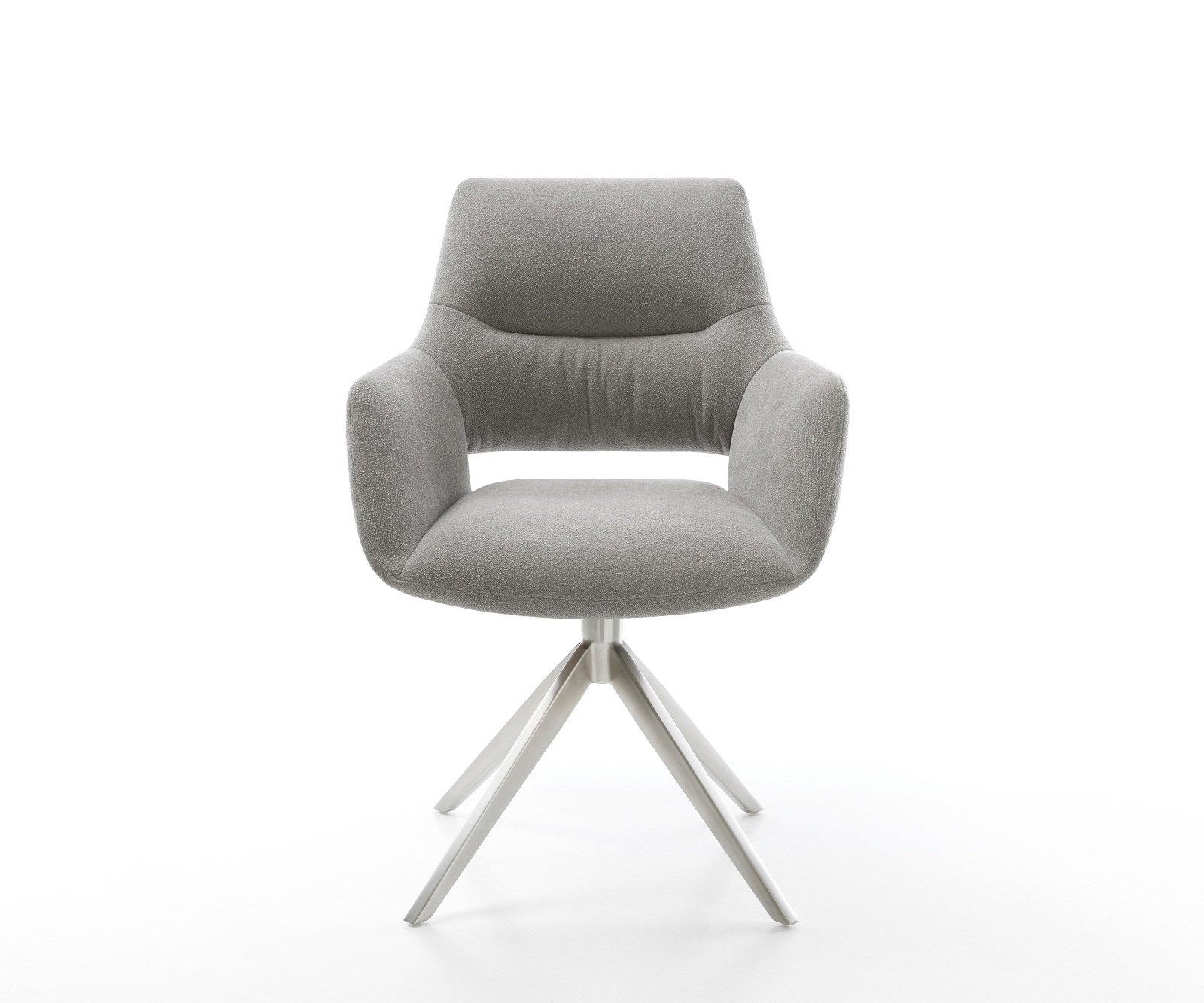 Jedálenská stolička Yago-Flex s opierkami texturovaná látka mäkká sivá krížová podstava široká nerezová oceľ otočný 360° hojdacia funkcia vrecková pružina - Image 2