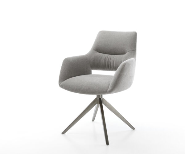 Jedálenská stolička Yago-Flex s opierkami texturovaná látka mäkká sivá krížová podstava široká grafitová 360° otočná hojdacia funkcia vrecková pružina