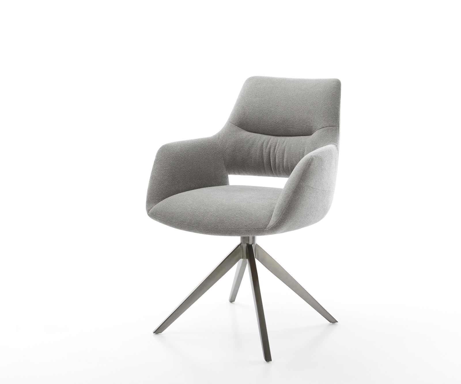 Jedálenská stolička Yago-Flex s opierkami texturovaná látka mäkká sivá krížová podstava široká grafitová 360° otočná hojdacia funkcia vrecková pružina