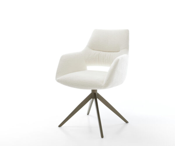 Jedálenská stolička Yago-Flex s opierkami bouclé mäkký béžová krížová podstava široká titánová farba 360° otočná hojdacia funkcia vrecková pružina