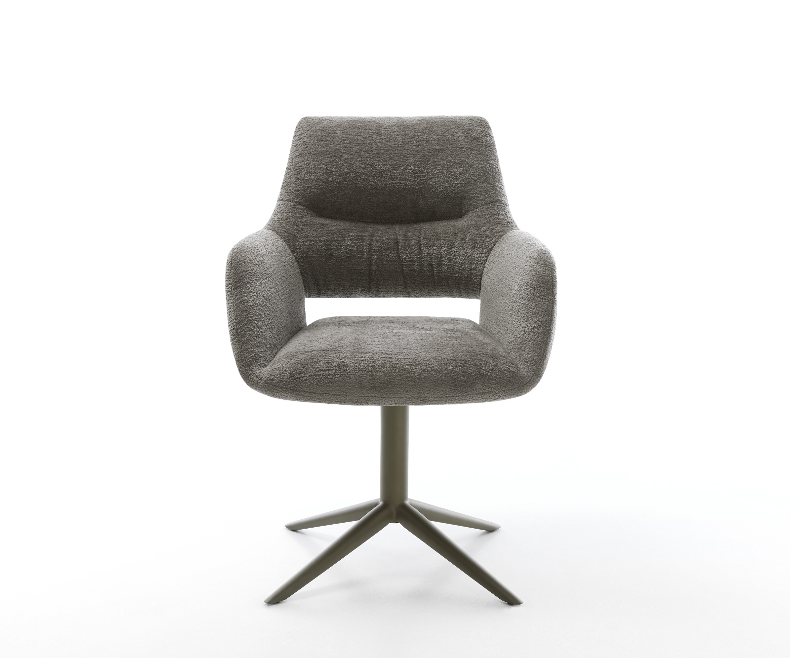 Jedálenská stolička Yago-Flex s opierkami bouclé mäkký tmavobéžová podstava krížová podstava titánová farba 360° otočný hojdacia funkcia vrecková pružina - Image 2