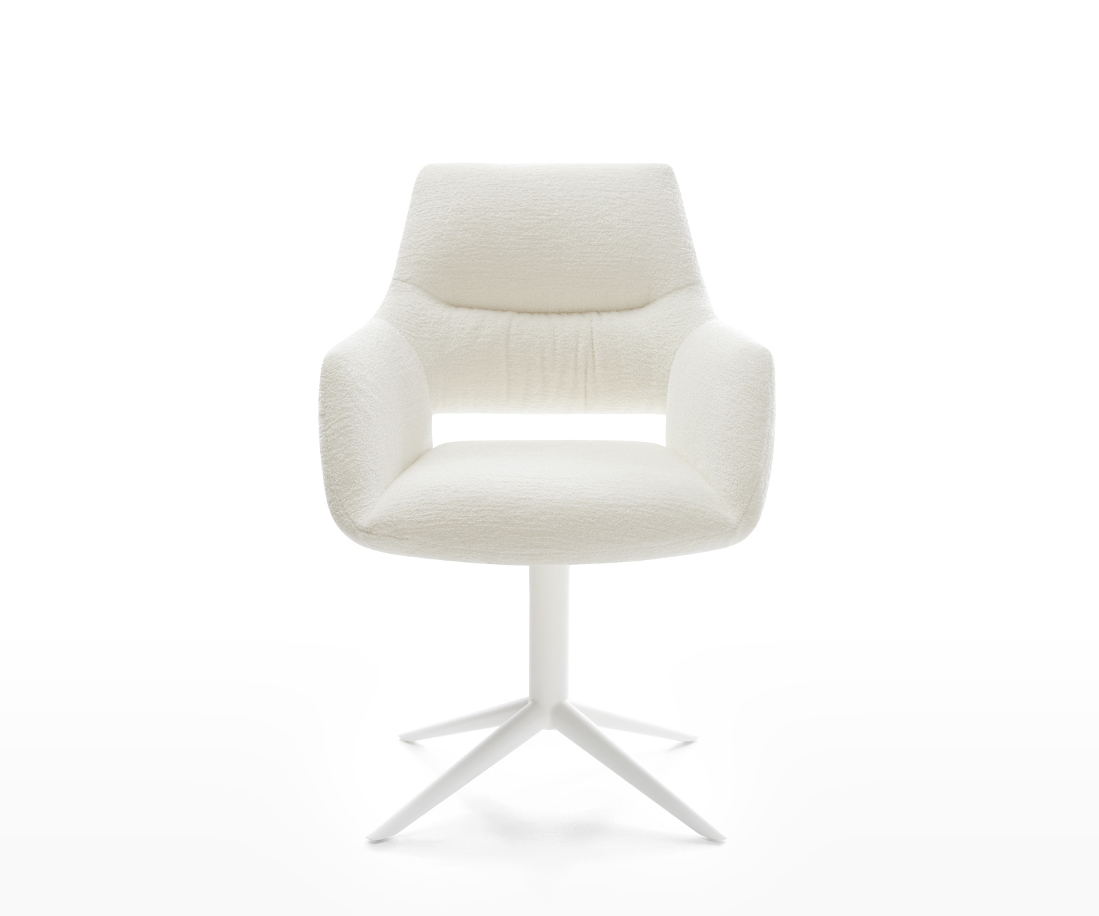 Jedálenská stolička Yago-Flex s opierkami bouclé mäkký béžová biela krížová podstava 360° otočný hojdacia funkcia vrecková pružina - Image 2