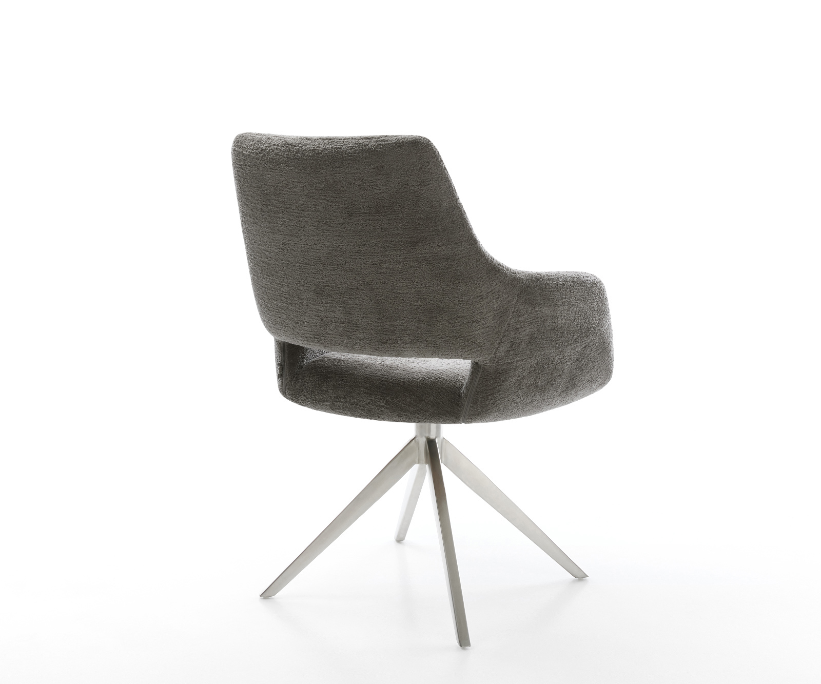 Jedálenská stolička Yago-Flex s opierkami bouclé mäkký tmavobéžová krížová podstava široká nerezová oceľ 360° otočný hojdacia funkcia vrecková pružina - Image 5