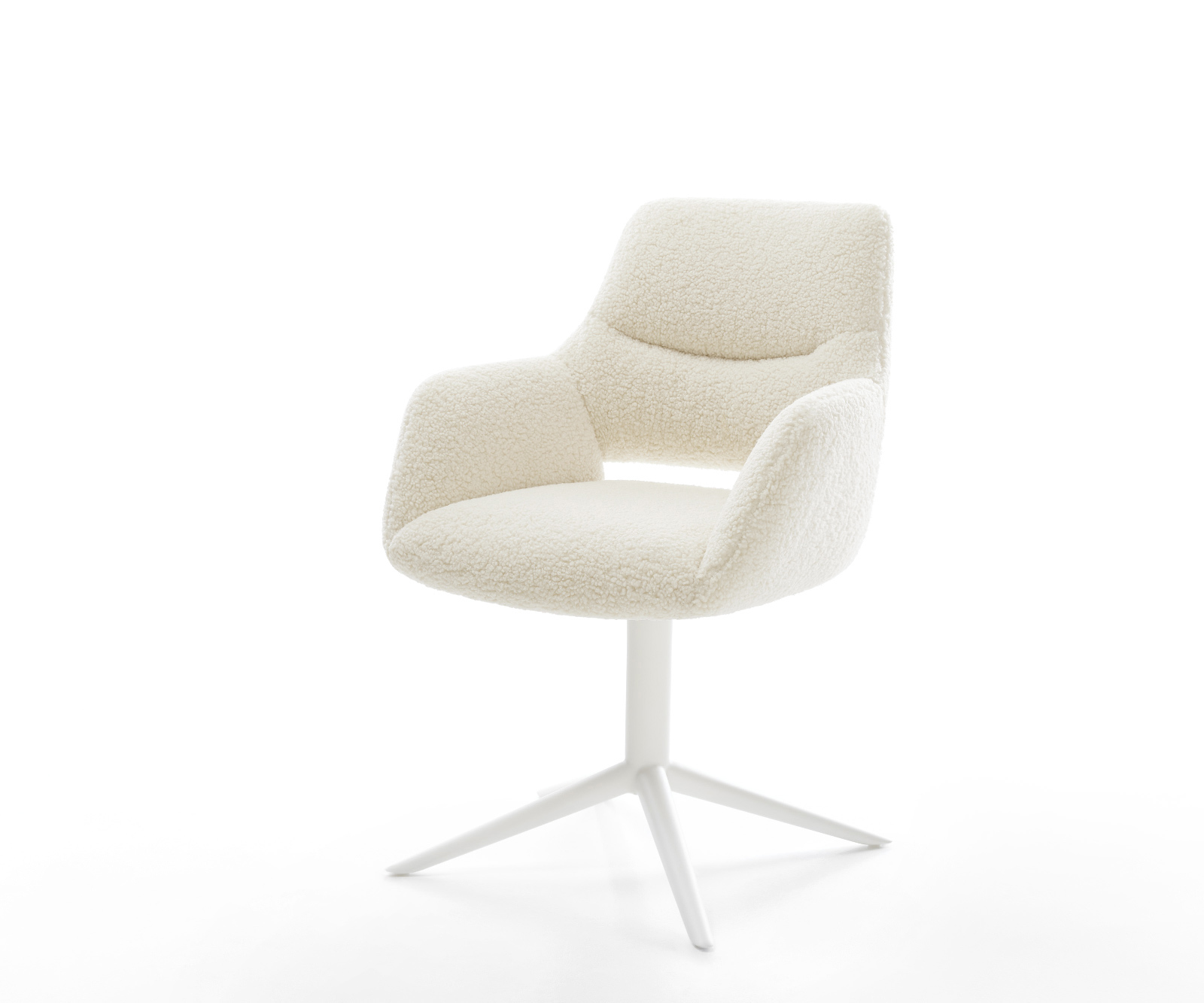 Jedálenská stolička Yago-Flex s opierkami teddy látka béžová krížová podstava biela 360° otočný hojdacia funkcia vrecková pružina