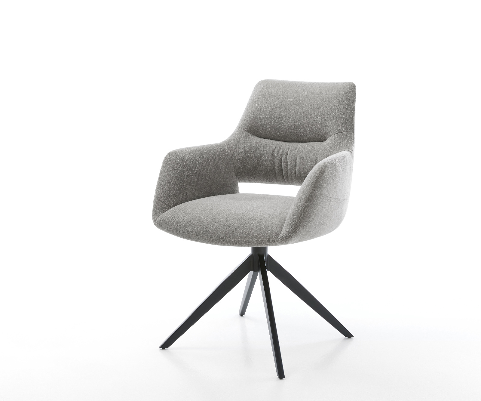 Jedálenská stolička Yago-Flex s opierkami texturovaná látka mäkký sivá krížová podstava široká čierna 360° otočný hojdacia funkcia vrecková pružina