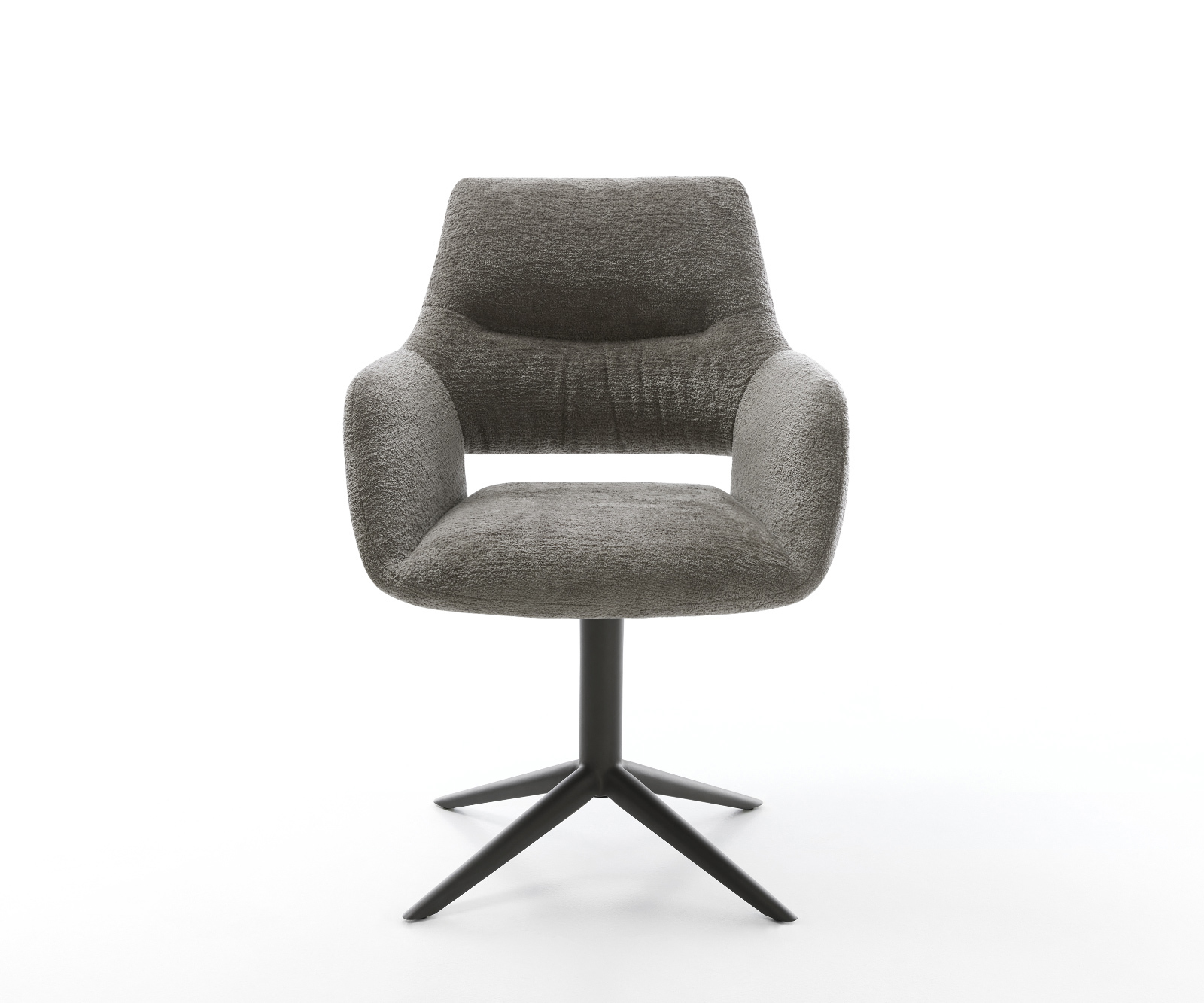 Jedálenská stolička Yago-Flex s opierkami bouclé mäkký tmavobéžová krížová podstava čierna 360° otočný hojdacia funkcia vrecková pružina - Image 2