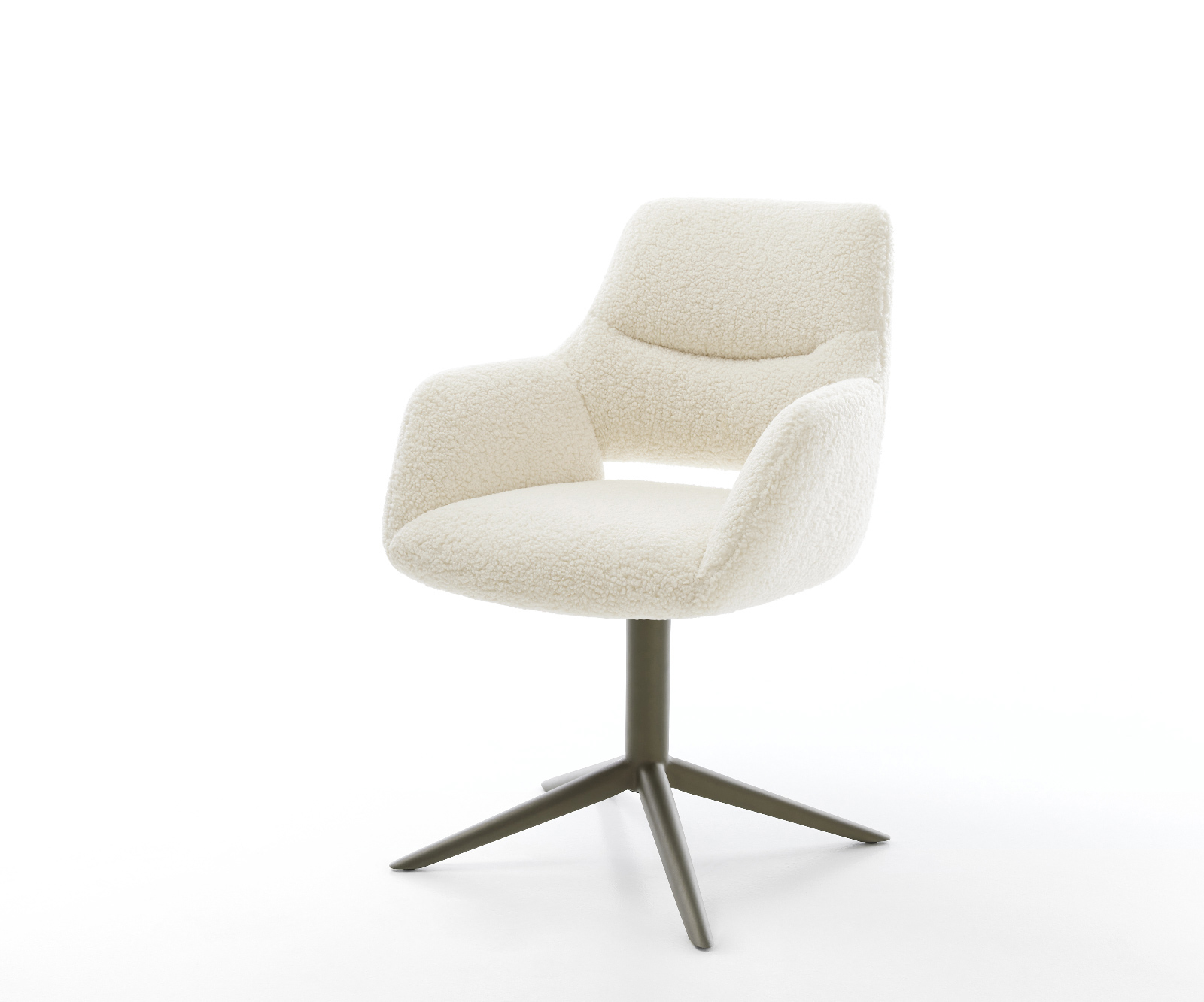 Jedálenská stolička Yago-Flex s opierkami teddy látka béžová krížová podstava titánová farba 360° otočný hojdacia funkcia vrecková pružina