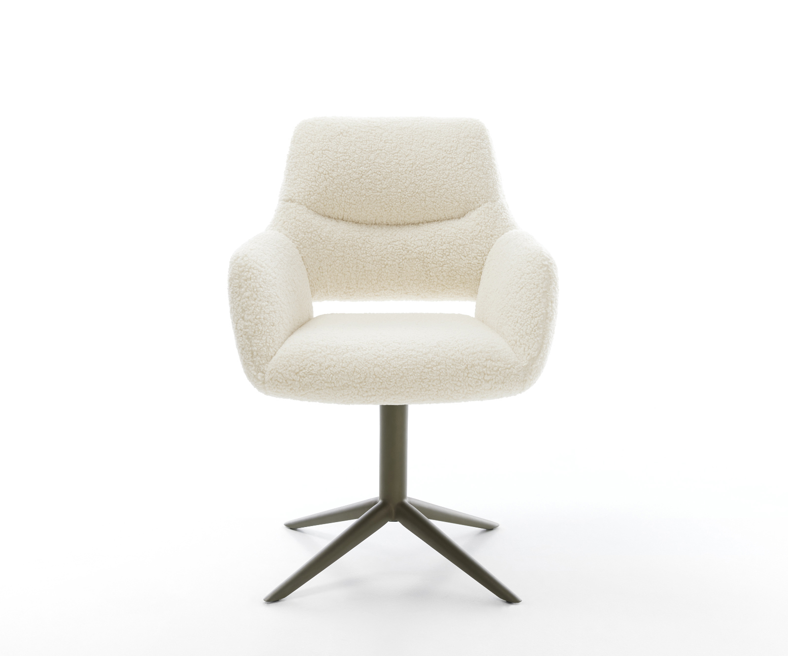 Jedálenská stolička Yago-Flex s opierkami teddy látka béžová krížová podstava titánová farba 360° otočný hojdacia funkcia vrecková pružina - Image 2