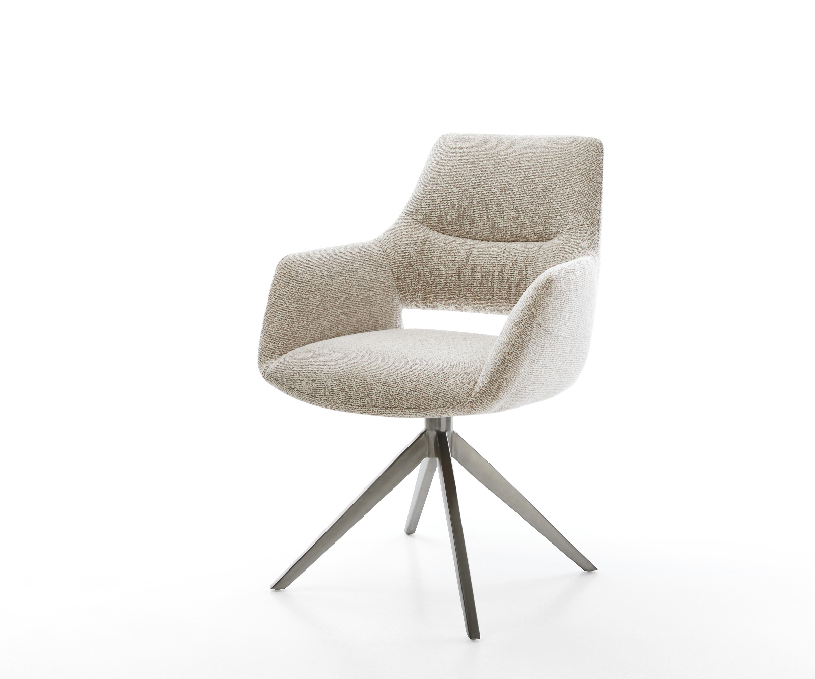 Jedálenská stolička Yago-Flex s opierkami tkanina mäkká béžová krížová podstava široká grafitová 360° otočná hojdacia funkcia vrecková pružina