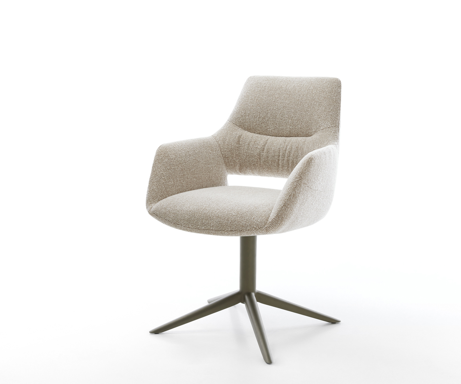 Jedálenská stolička Yago-Flex s opierkami tkanina mäkká béžová krížová podstava titánová farba 360° otočný hojdacia funkcia vrecková pružina