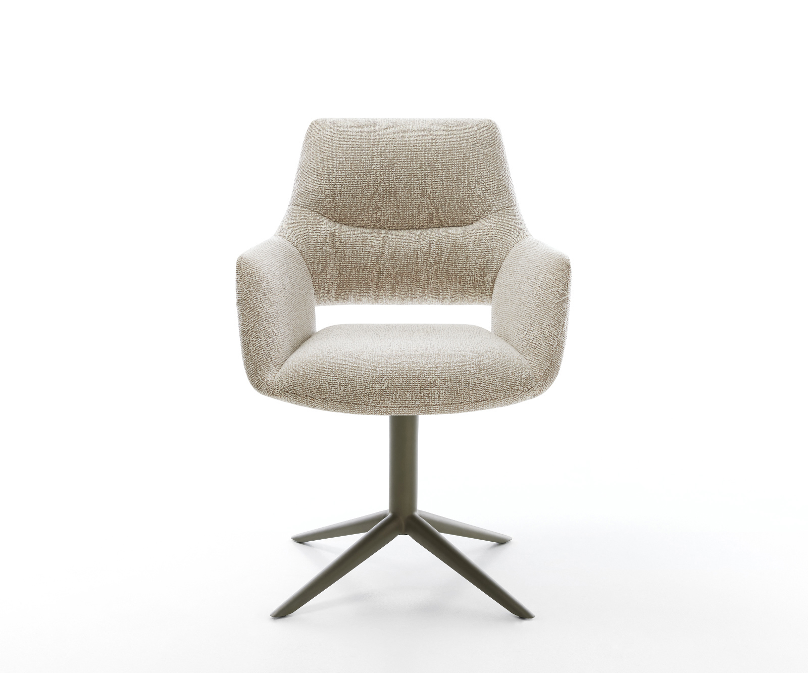 Jedálenská stolička Yago-Flex s opierkami tkanina mäkká béžová krížová podstava titánová farba 360° otočný hojdacia funkcia vrecková pružina - Image 2