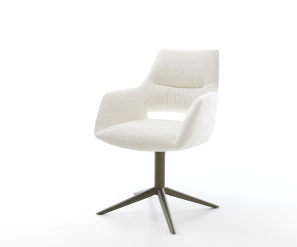 Jedálenská stolička Yago-Flex s opierkami bouclé mäkký béžová podstava efektové prevedenie titán otočný o 360° hojdacia funkcia vrecková pružina