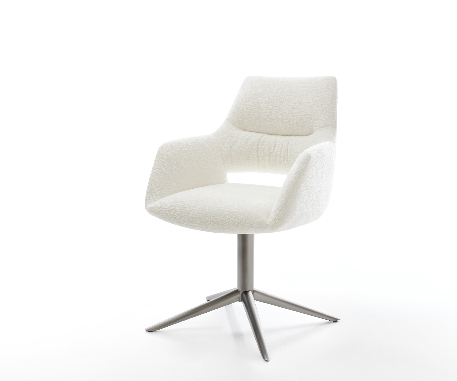 Jedálenská stolička Yago-Flex s opierkami bouclé mäkký béžová podstava grafitová 360° otočný hojdacia funkcia vrecková pružina