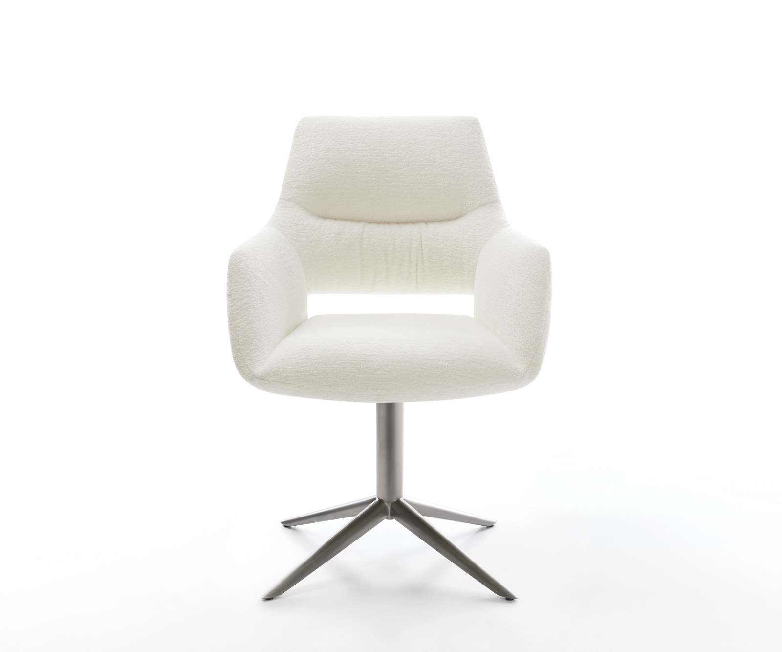 Jedálenská stolička Yago-Flex s opierkami bouclé mäkký béžová podstava grafitová 360° otočný hojdacia funkcia vrecková pružina - Image 2