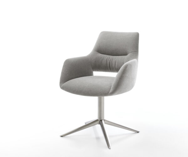 Jedálenská stolička Yago-Flex s opierkami texturovaná látka mäkká sivá krížová podstava nerezová oceľ 360° otočný hojdacia funkcia vrecková pružina