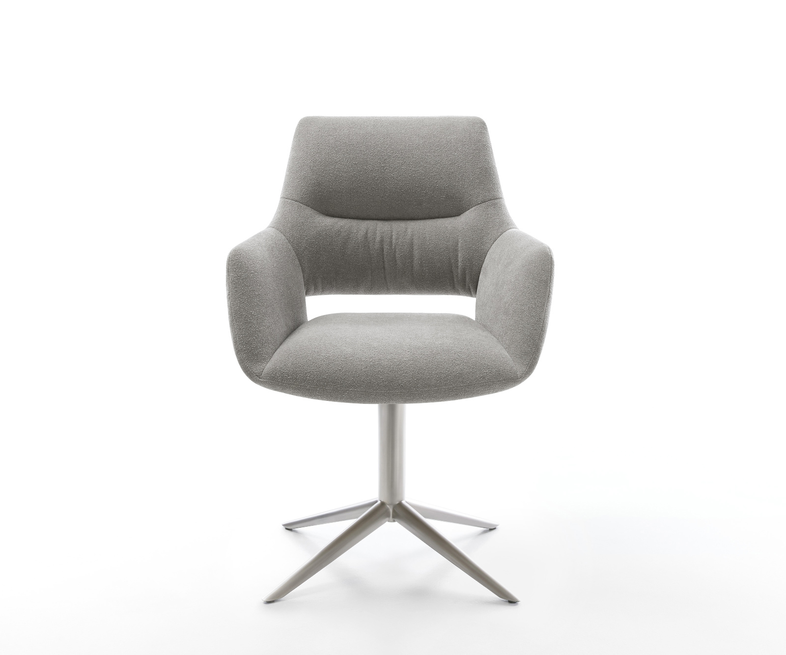 Jedálenská stolička Yago-Flex s opierkami texturovaná látka mäkká sivá krížová podstava nerezová oceľ 360° otočný hojdacia funkcia vrecková pružina - Image 2
