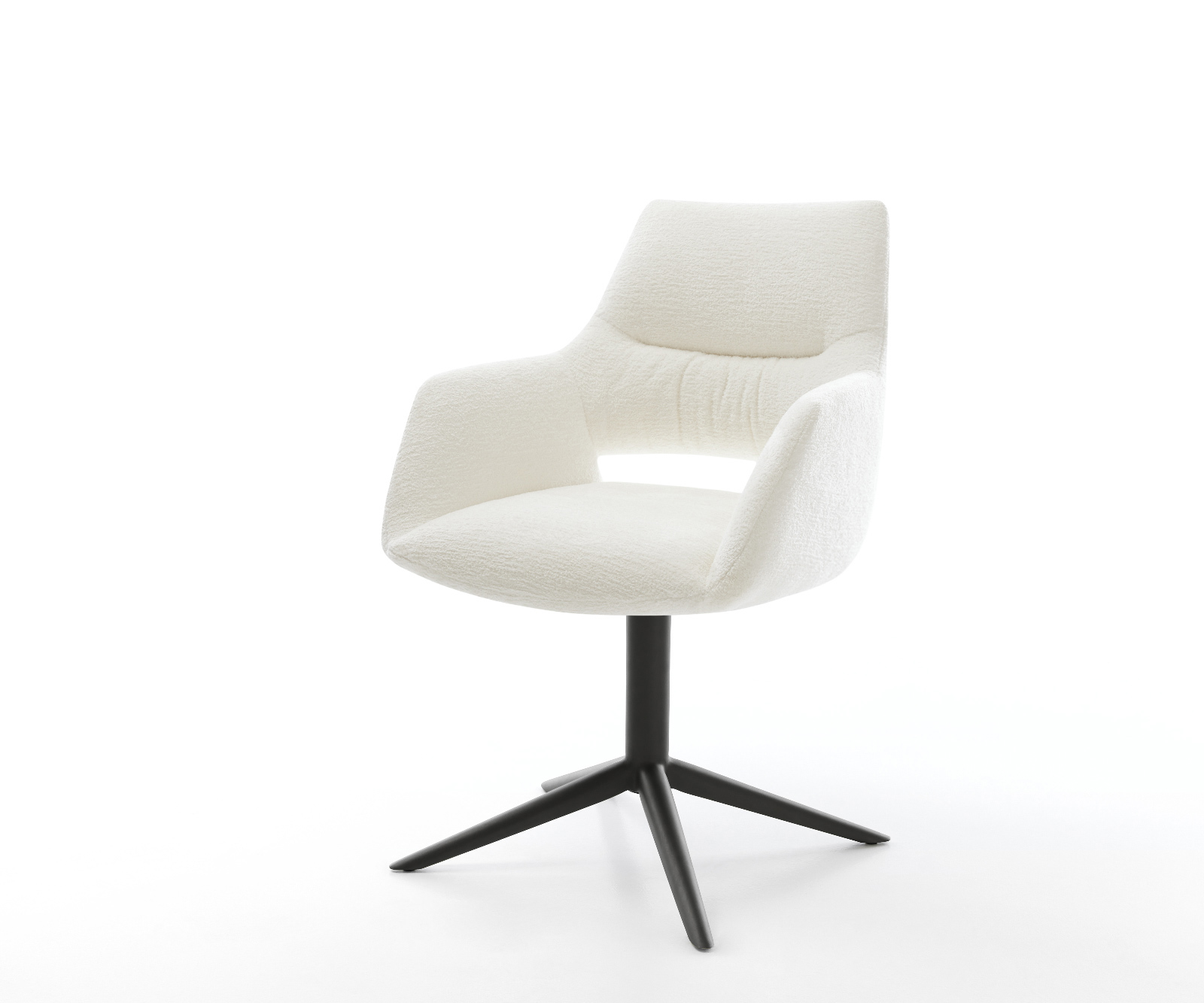 Jedálenská stolička Yago-Flex s opierkami bouclé mäkký béžová podstava čierna 360° otočný hojdacia funkcia vrecková pružina