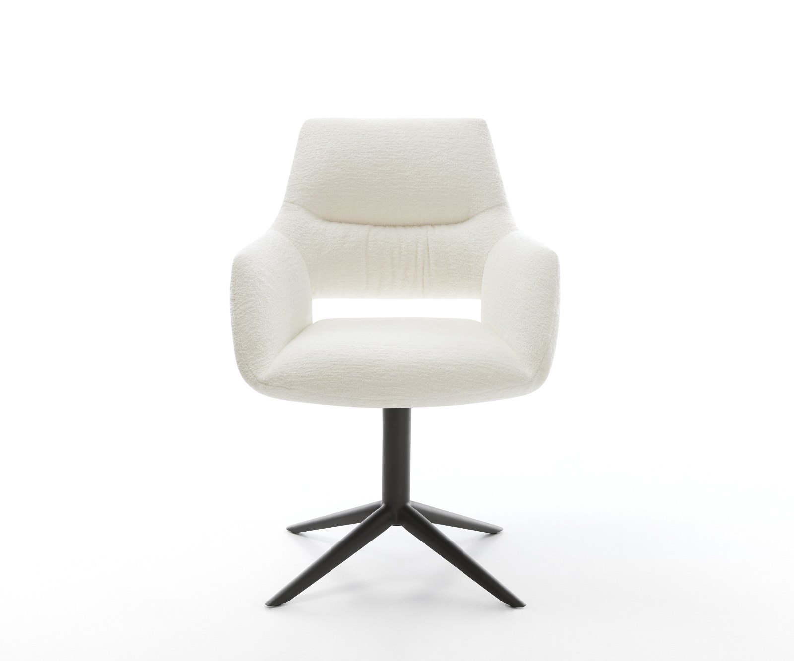 Jedálenská stolička Yago-Flex s opierkami bouclé mäkký béžová podstava čierna 360° otočný hojdacia funkcia vrecková pružina - Image 2