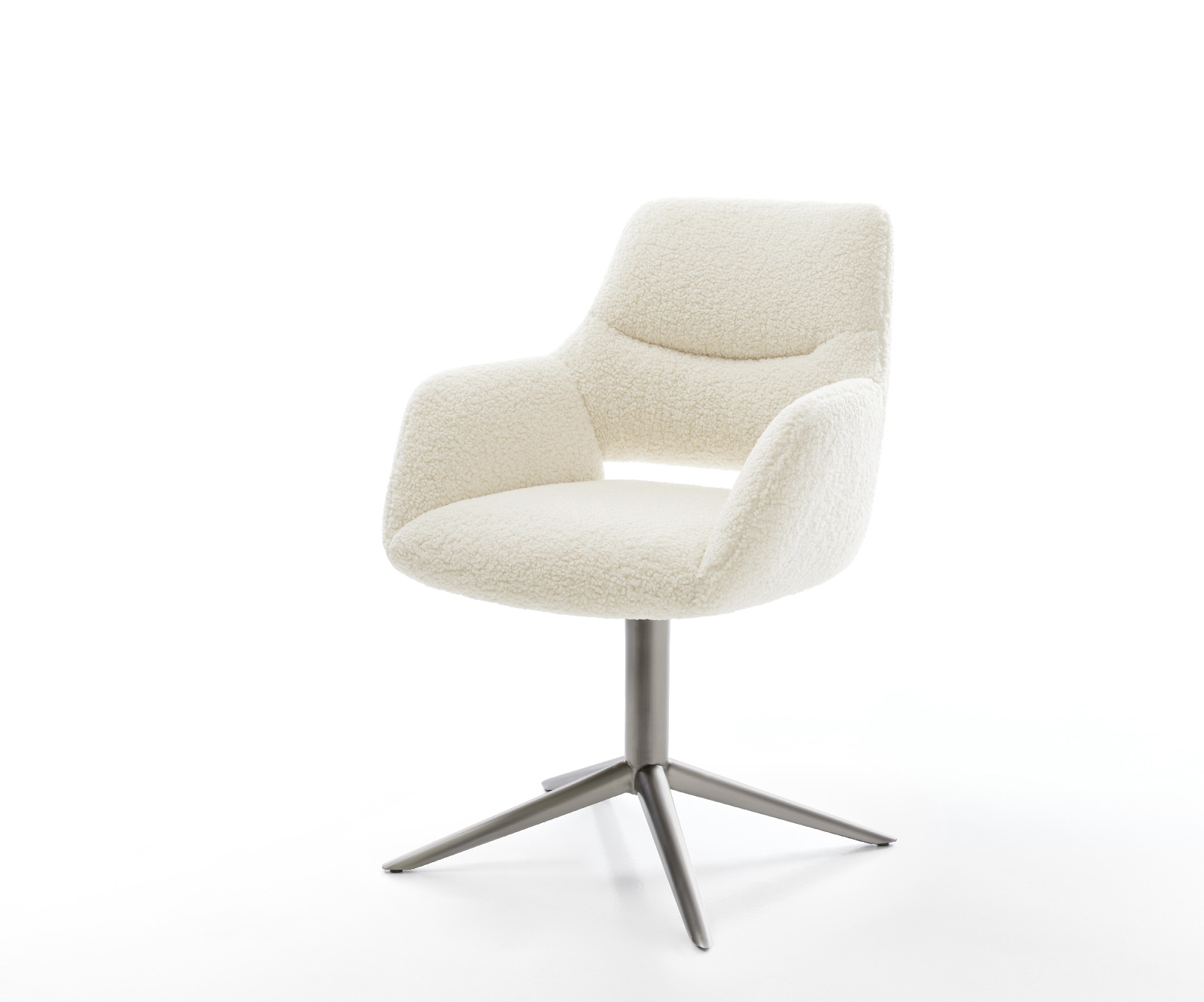 Jedálenská stolička Yago-Flex s opierkami teddy látka béžová krížová podstava grafitová 360° otočný hojdacia funkcia vrecková pružina