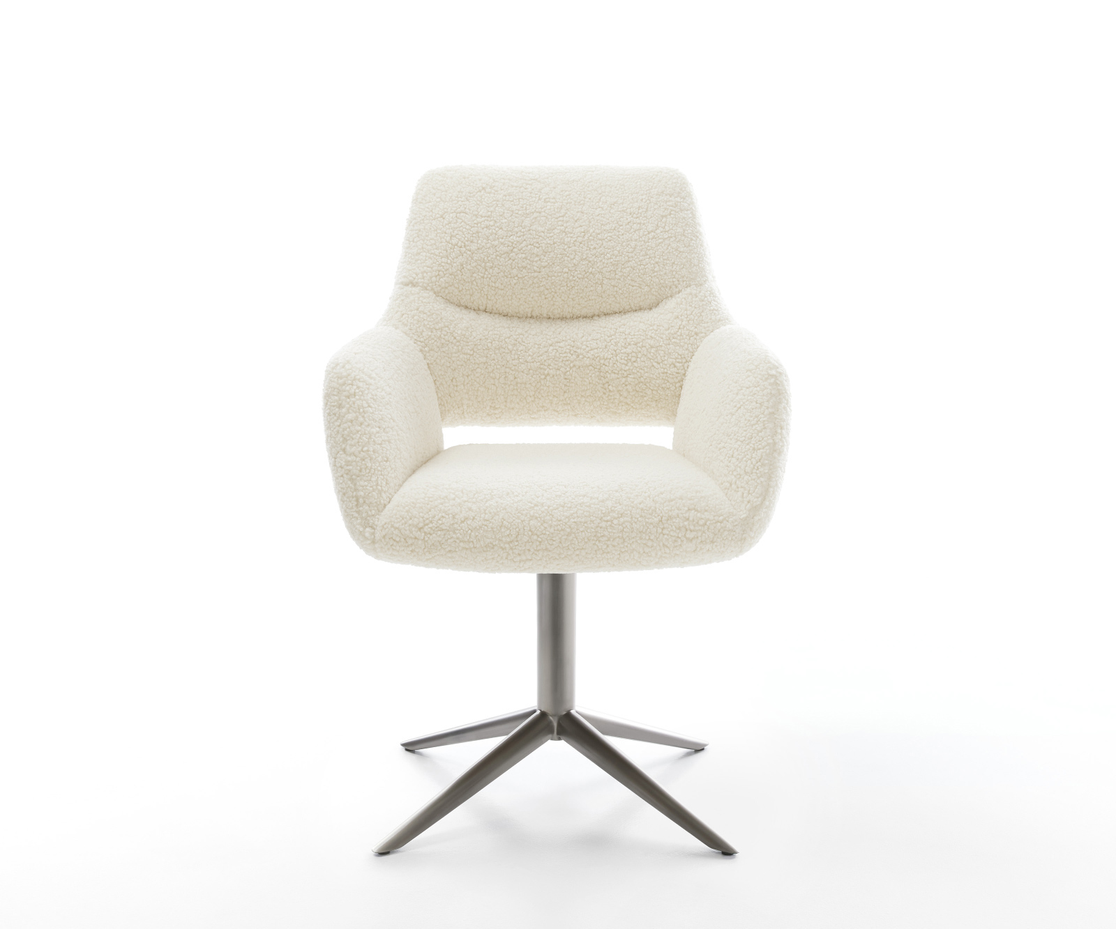 Jedálenská stolička Yago-Flex s opierkami teddy látka béžová krížová podstava grafitová 360° otočný hojdacia funkcia vrecková pružina - Image 2