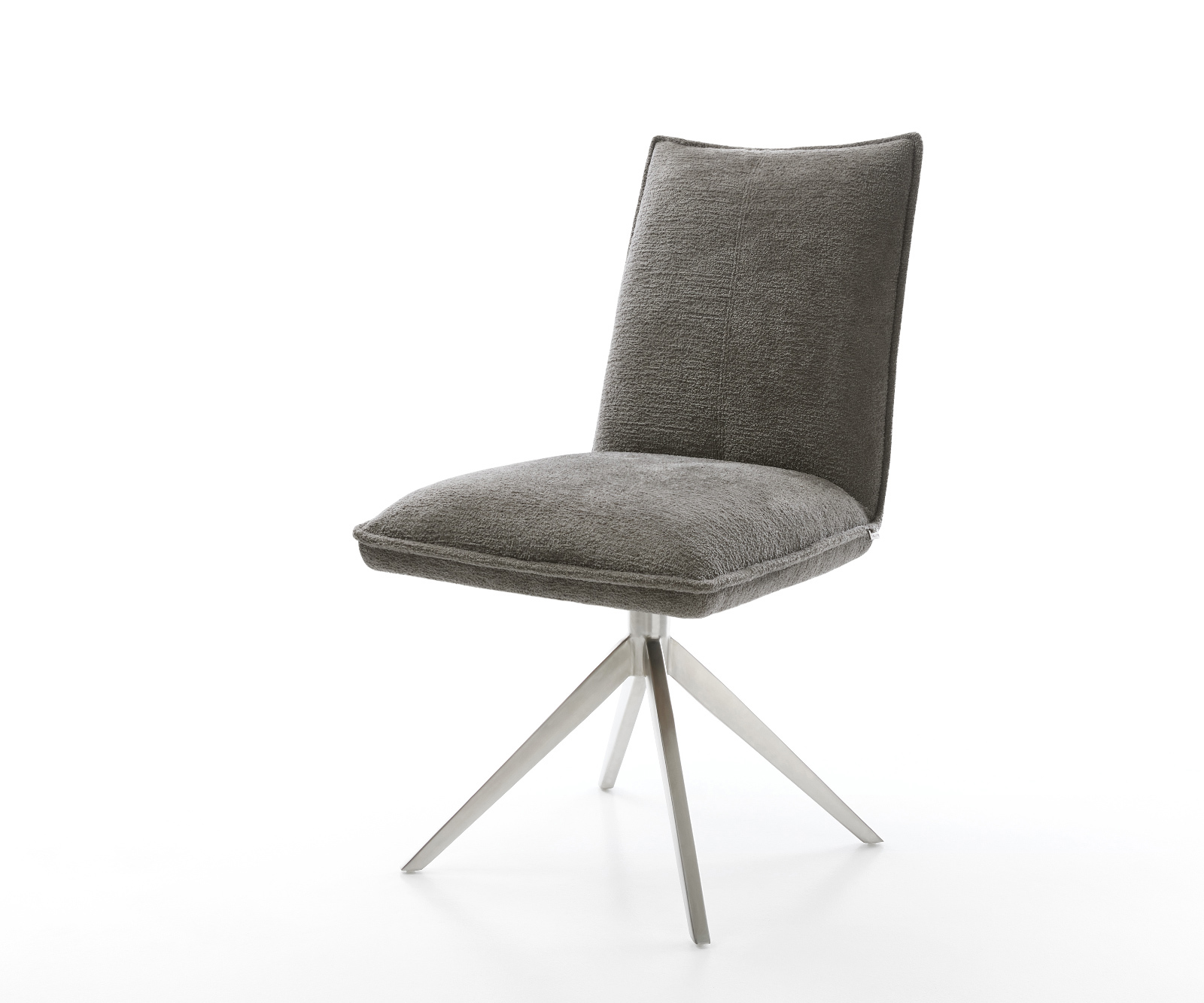 Jedálenská stolička Lelio-Flex bouclé mäkký tmavobéžová krížová podstava široká nerezová oceľ otočný 360° hojdacia funkcia vrecková pružina