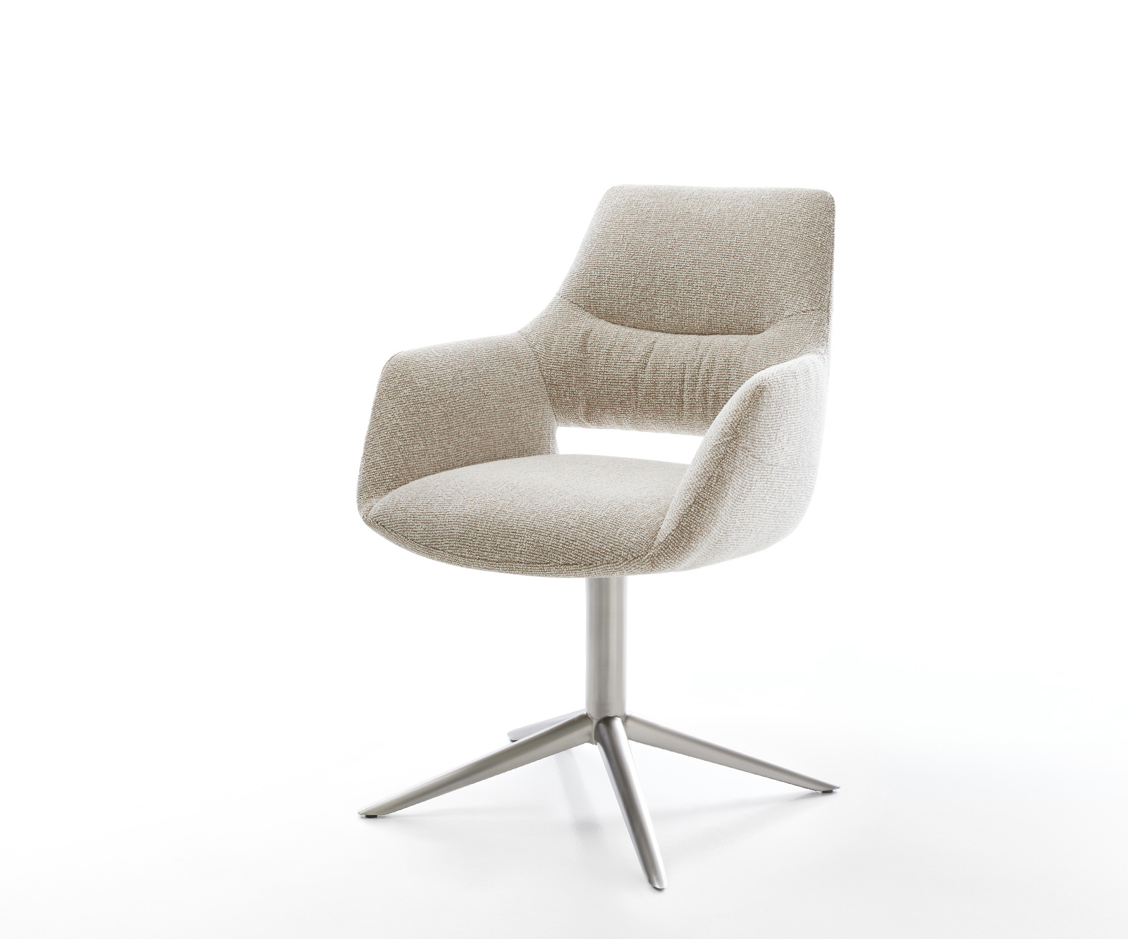 Jedálenská stolička Yago-Flex s opierkami tkanina mäkká béžová krížová podstava nerezová oceľ 360° otočný hojdacia funkcia vrecková pružina