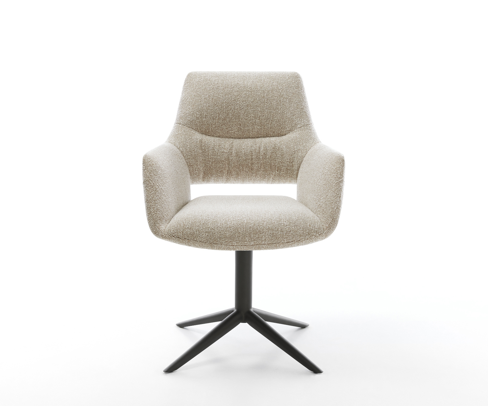 Jedálenská stolička Yago-Flex s opierkami tkanina mäkká béžová krížová podstava čierna 360° otočný hojdacia funkcia vrecková pružina - Image 2