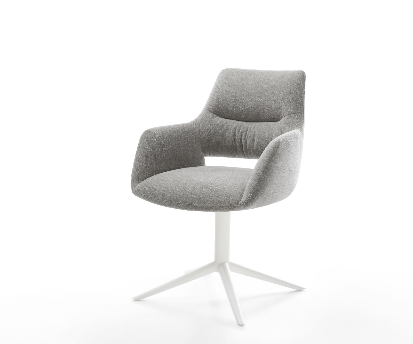 Jedálenská stolička Yago-Flex s opierkami texturovaná látka mäkký sivá krížová podstava biela 360° otočný hojdacia funkcia vrecková pružina