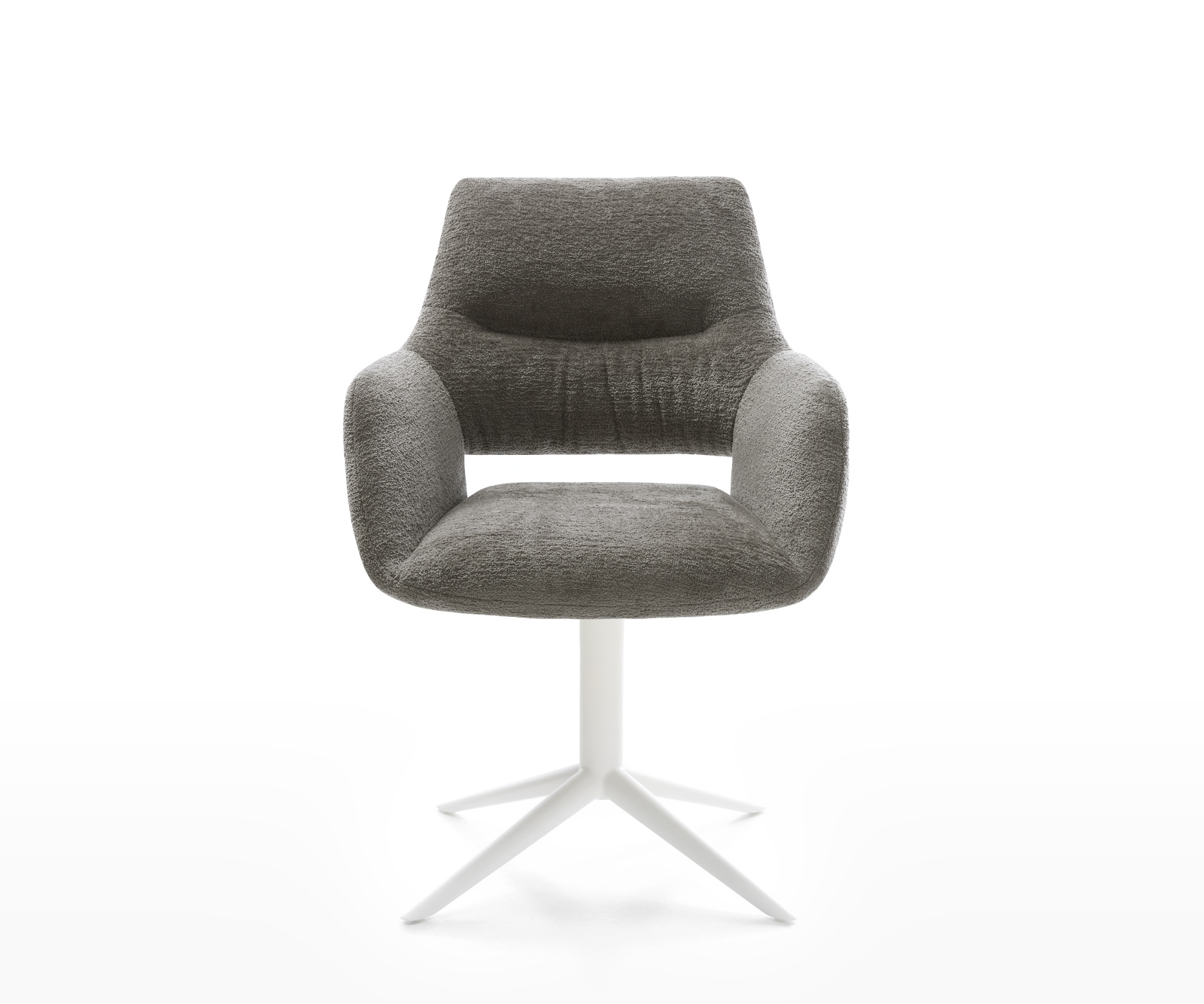 Jedálenská stolička Yago-Flex s opierkami bouclé mäkký tmavobéžová krížová podstava biela 360° otočný hojdacia funkcia vrecková pružina - Image 2