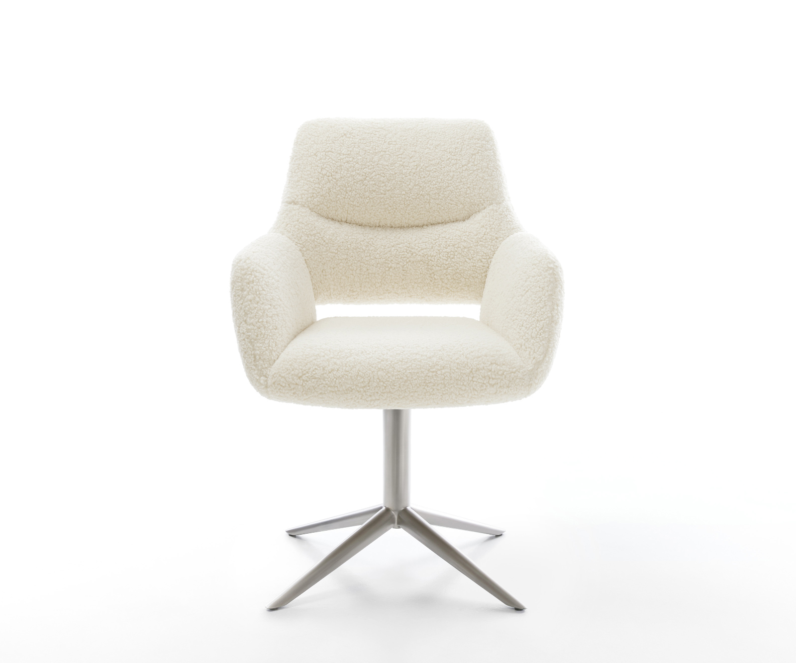 Jedálenská stolička Yago-Flex s opierkami teddy látka béžová podstava krížová nerezová oceľ 360° otočný hojdacia funkcia vrecková pružina - Image 2