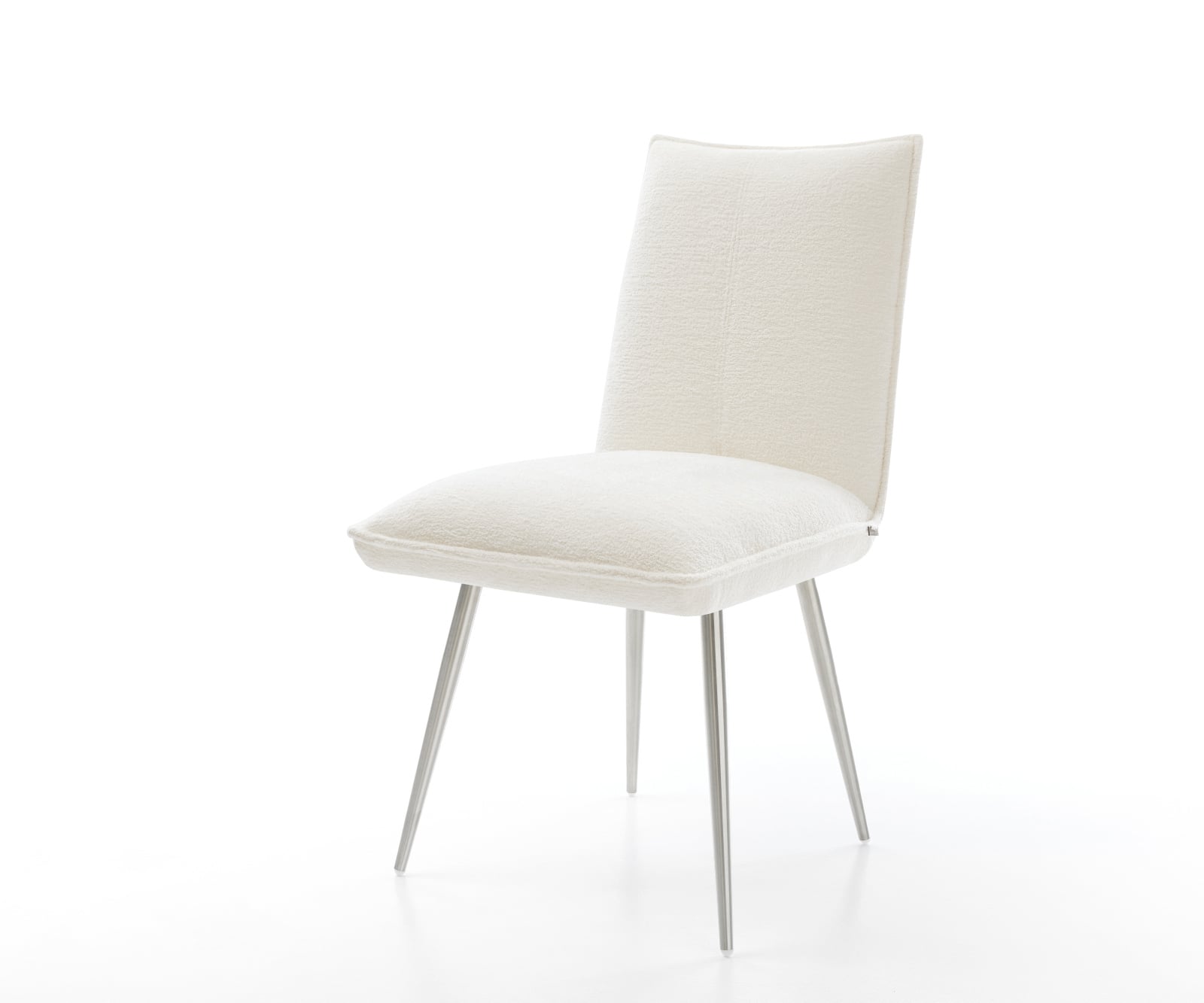 Jedálenská stolička Lelio-Flex bouclé mäkký béžová 4-nohá zúžená nerezová oceľ vrecková pružina