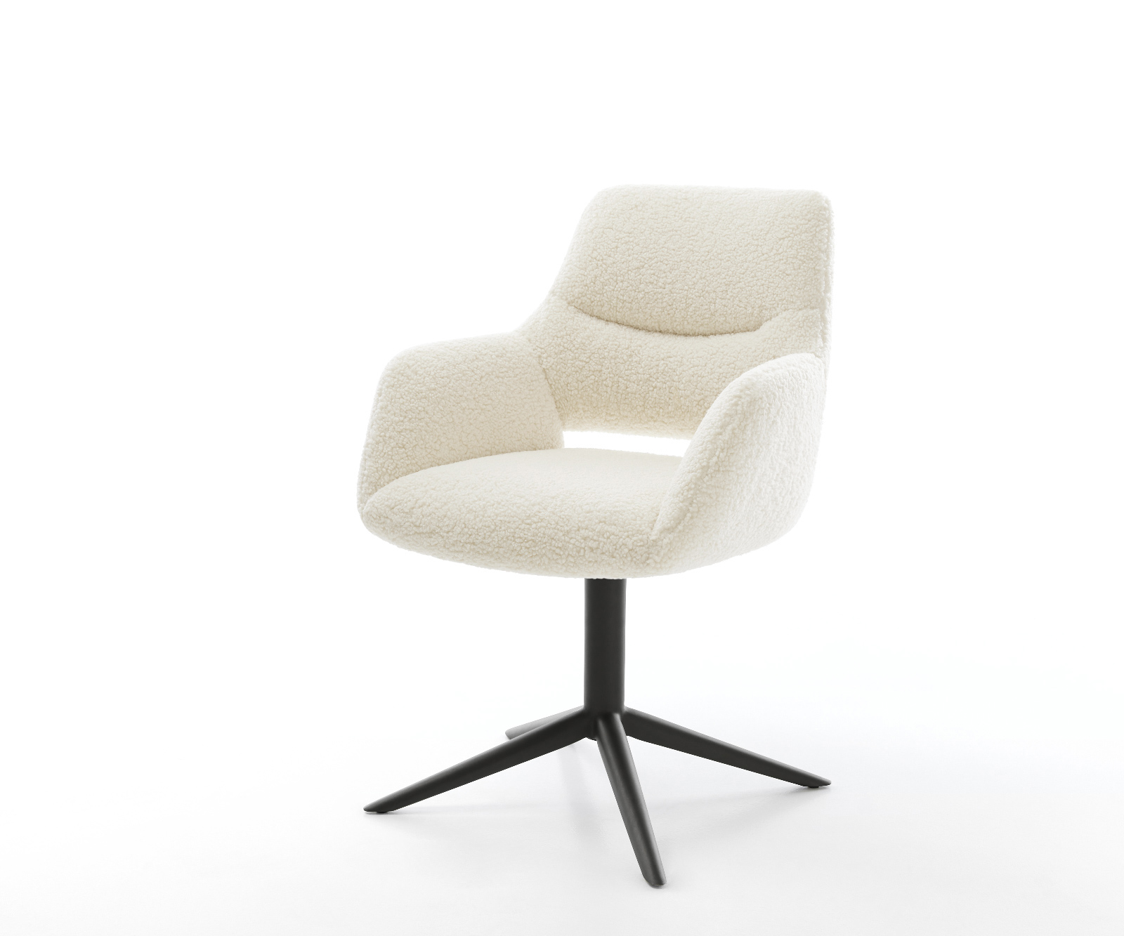 Jedálenská stolička Yago-Flex s opierkami teddy látka béžová krížová podstava čierna 360° otočný hojdacia funkcia vrecková pružina