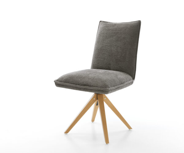 Jedálenská stolička Lelio-Flex bouclé mäkký tmavobéžová drevená podstava hranatá prírodná 180° otočný vrecková pružina