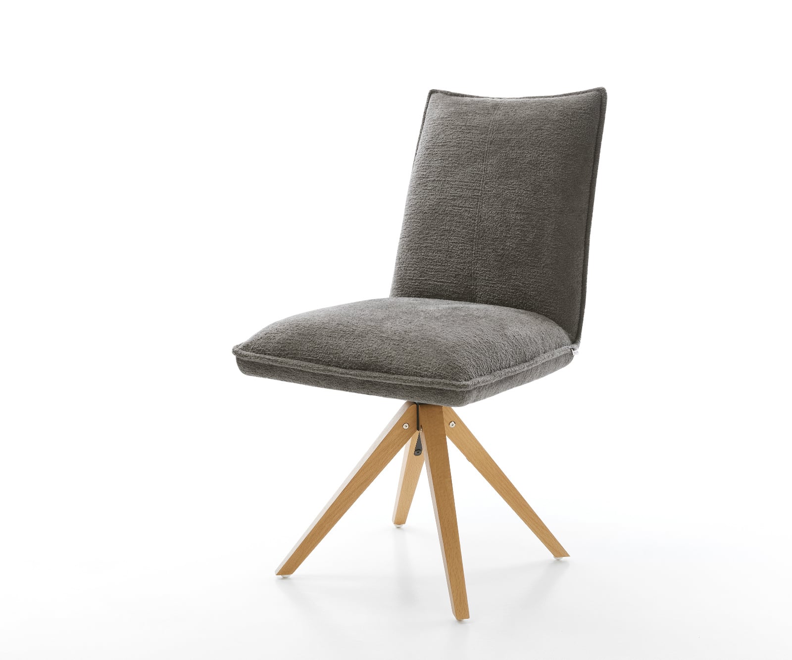 Jedálenská stolička Lelio-Flex bouclé mäkký tmavobéžová drevená podstava hranatá prírodná 180° otočný vrecková pružina