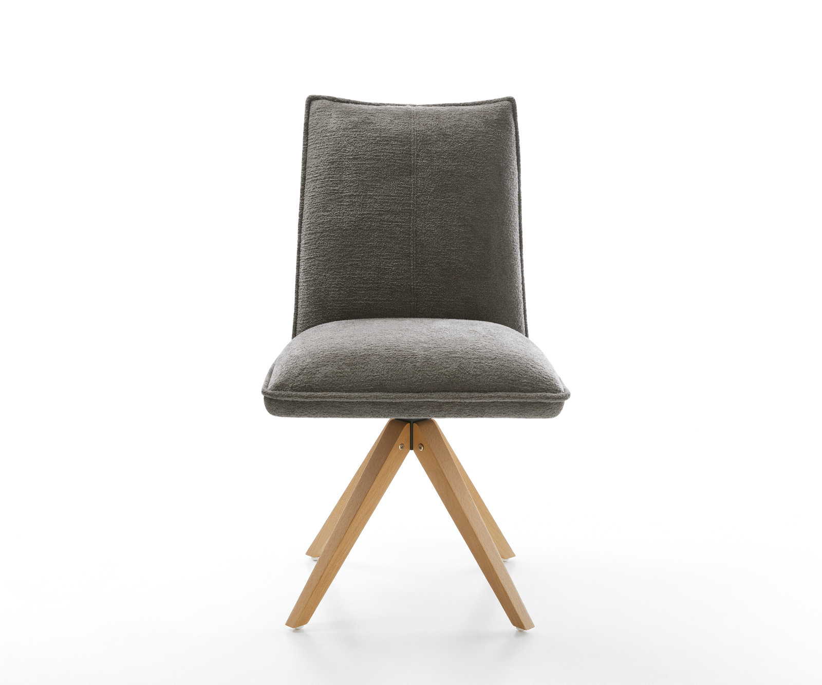 Jedálenská stolička Lelio-Flex bouclé mäkký tmavobéžová drevená podstava hranatá prírodná 180° otočný vrecková pružina - Image 2