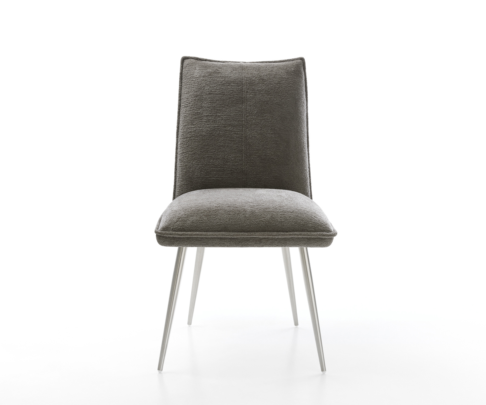 Jedálenská stolička Lelio-Flex bouclé mäkký tmavobéžová 4-nohá zúžená nerezová oceľ vrecková pružina - Image 2