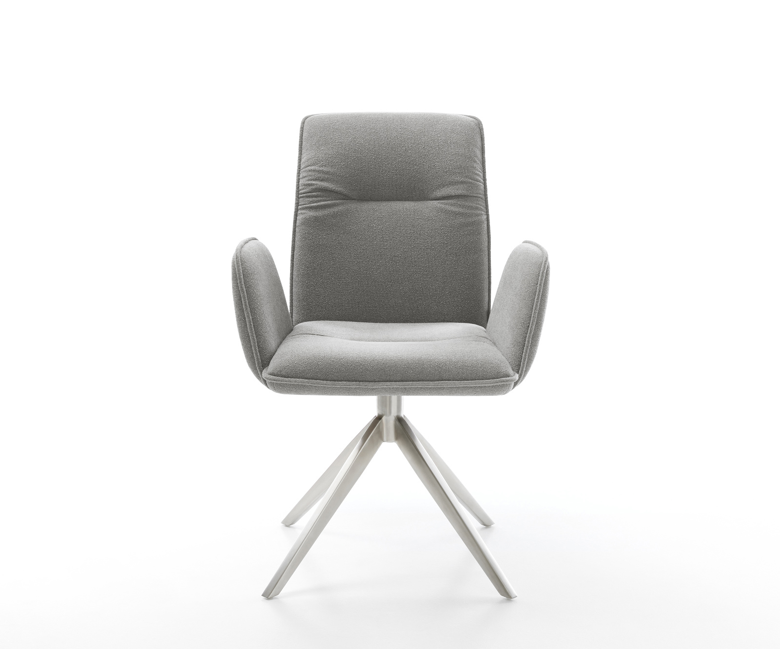 Jedálenská stolička Vinja-Flex štruktúrovaná látka mäkká sivá krížová podstava široká nerezová oceľ 360° otočná hojdacia funkcia - Image 2