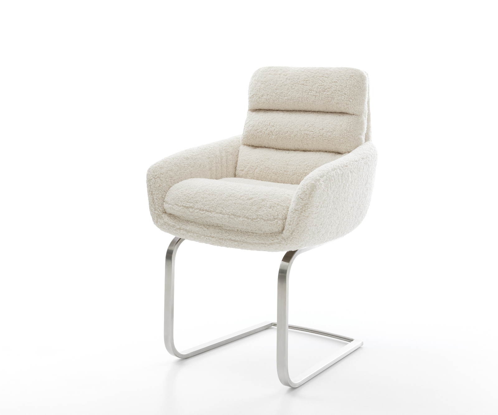 Konzolová jedálenská stolička Abelia-Flex s opierkami teddy látka béžová plochý konzolová podstava nerezová oceľ