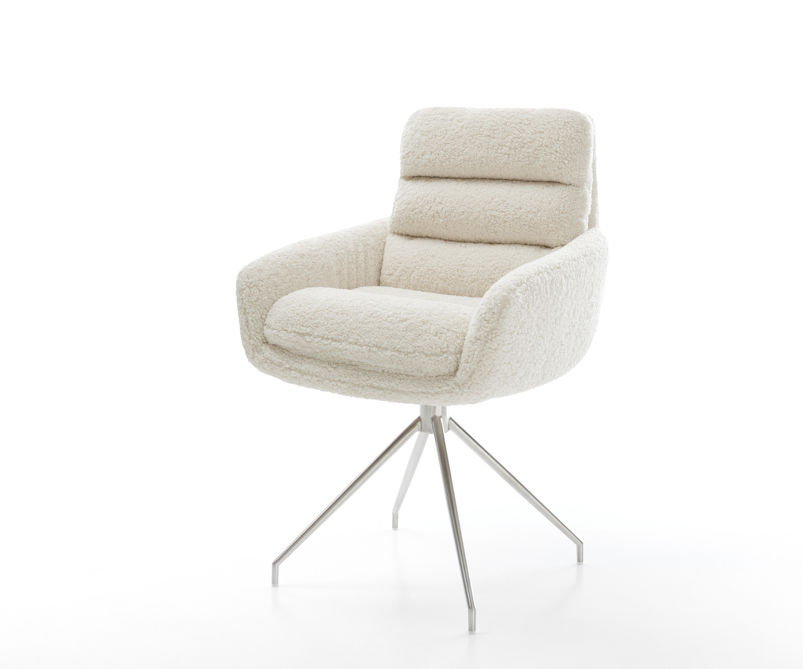 Jedálenská stolička Abelia-Flex s opierkami teddy látka béžová krížová podstava zúžená nerezová oceľ