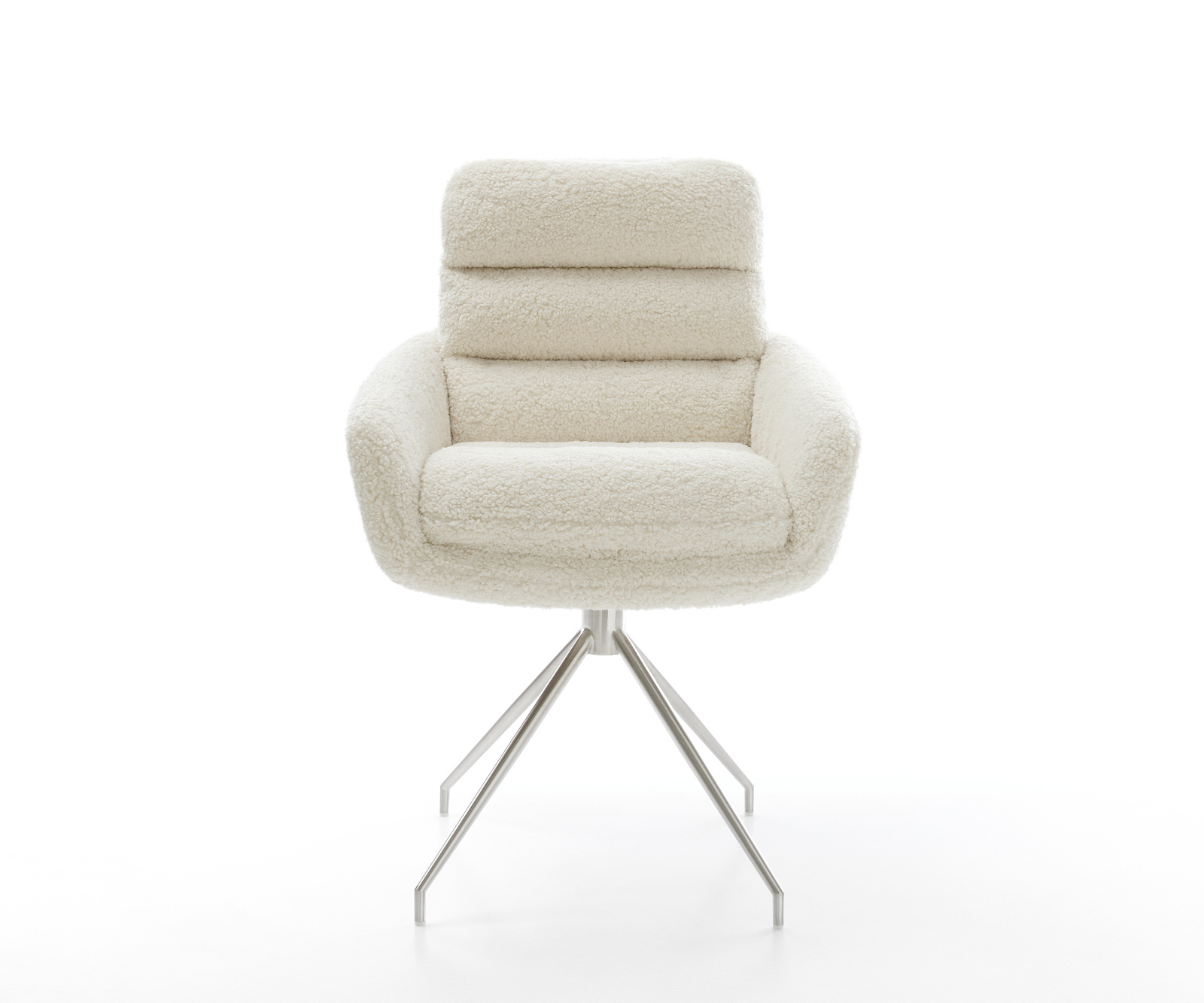 Jedálenská stolička Abelia-Flex s opierkami teddy látka béžová krížová podstava zúžená nerezová oceľ - Image 2