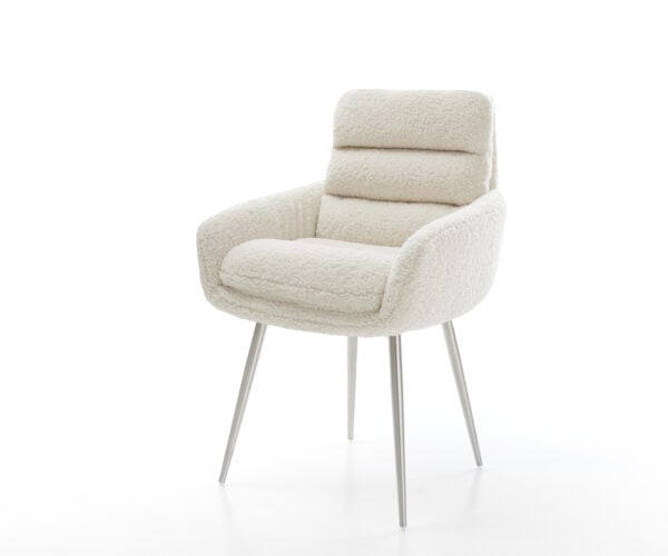 Jedálenská stolička Abelia-Flex s opierkami teddy látka béžová 4-nohá zúžená nerezová oceľ