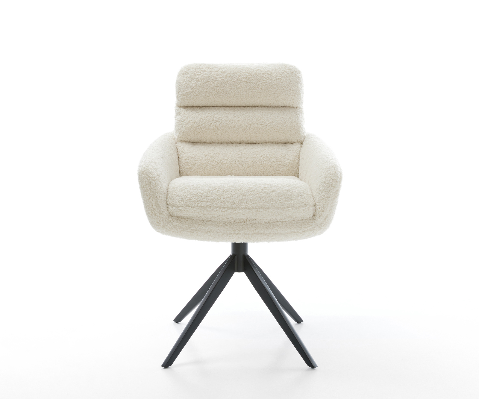 Jedálenská stolička Abelia-Flex s opierkami teddy látka béžová krížová podstava široká čierna 360° otočný hojdacia funkcia - Image 2